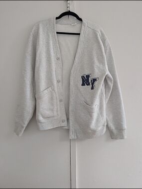 J. Crew Light Gray Men's Cardigan with Navy Crest Detail